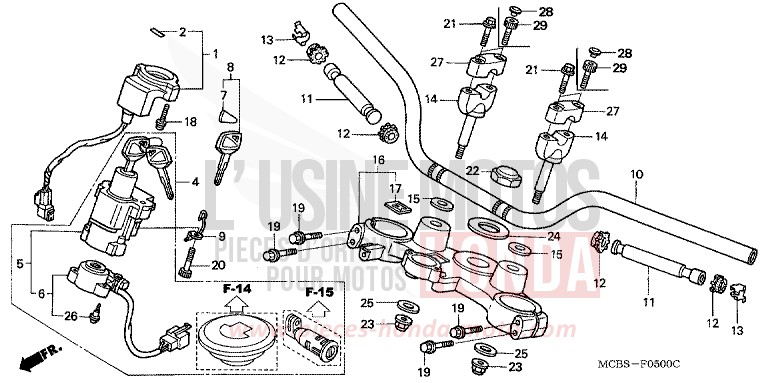 HANDLE PIPE/TOP BRIDGE for Transalp 650 DEGITAL SILVER METALLIC (NHA30) from 2005